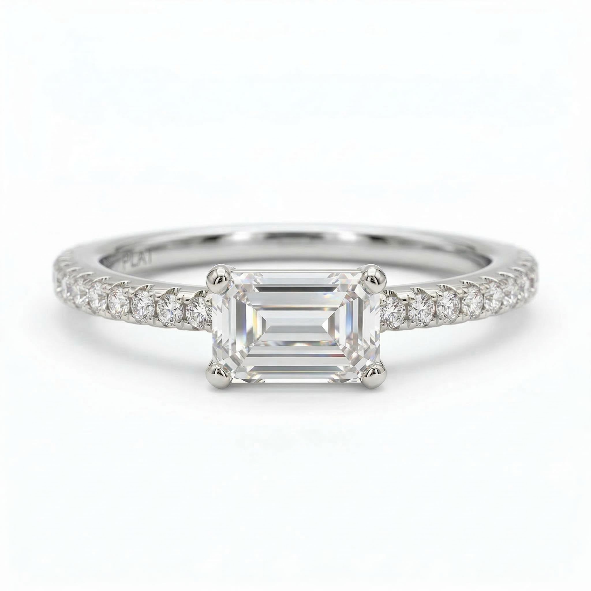  Emerald Cut White Stone and Halo Engagement Ring