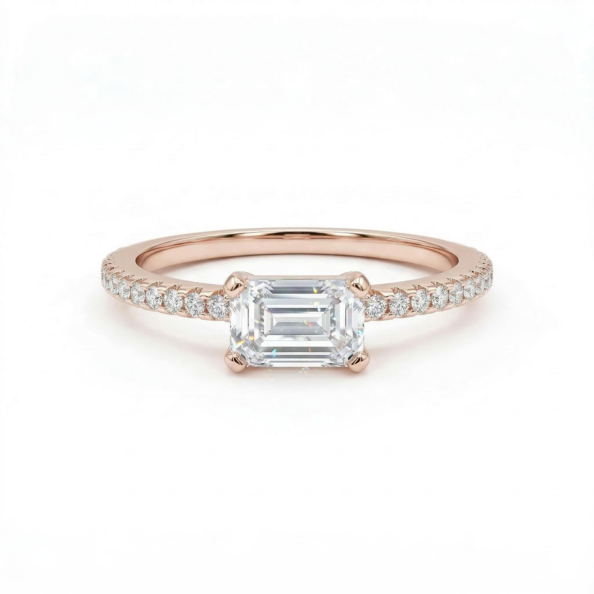  Emerald Cut White Stone and Halo Engagement Ring