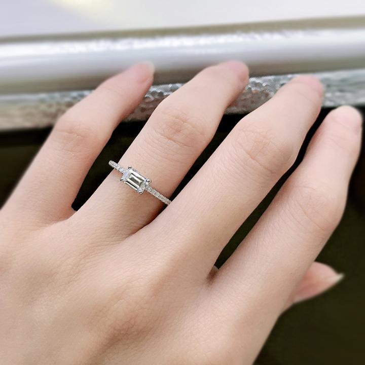 Emerald Cut White Stone and Halo Engagement Ring