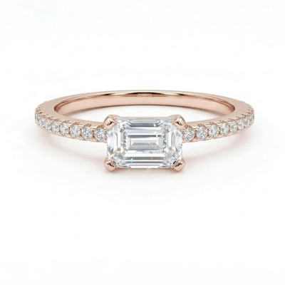 Emerald Cut White Stone and Halo Engagement Ring