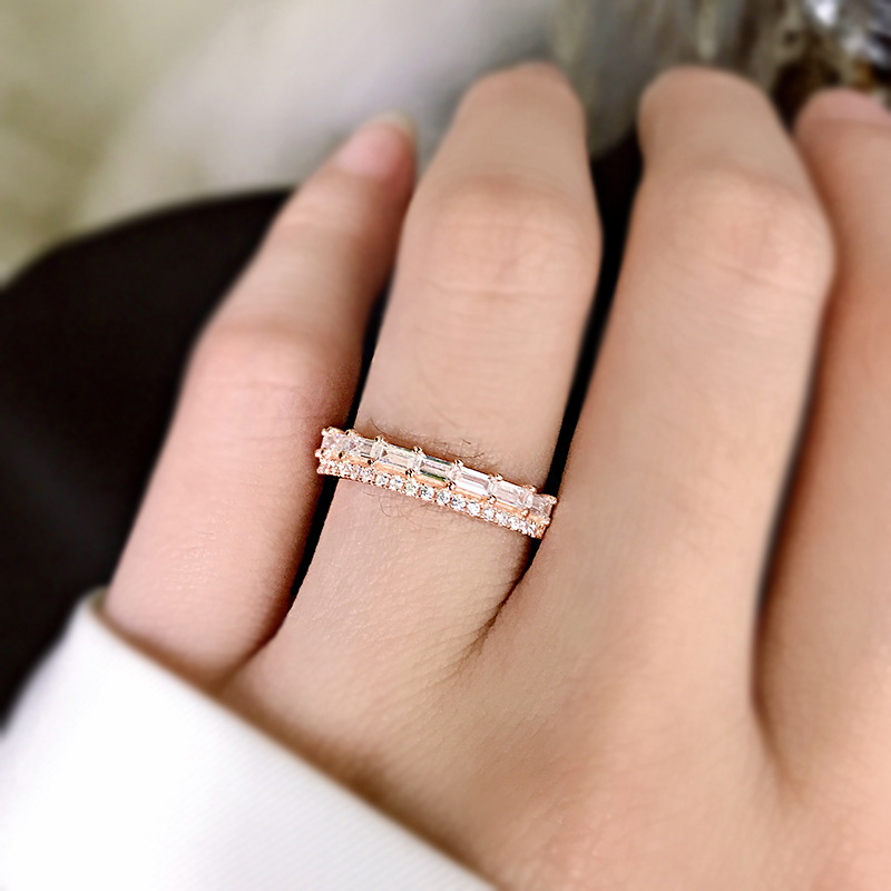Baguette Cut & Round Cut Double-layer Ring