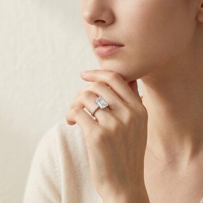 Emerald Cut and Halo Ring