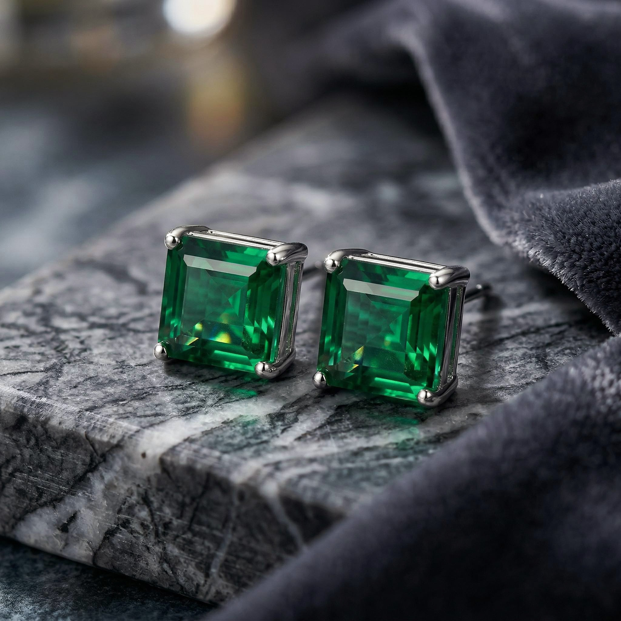 Emerald Square Stud Earrings