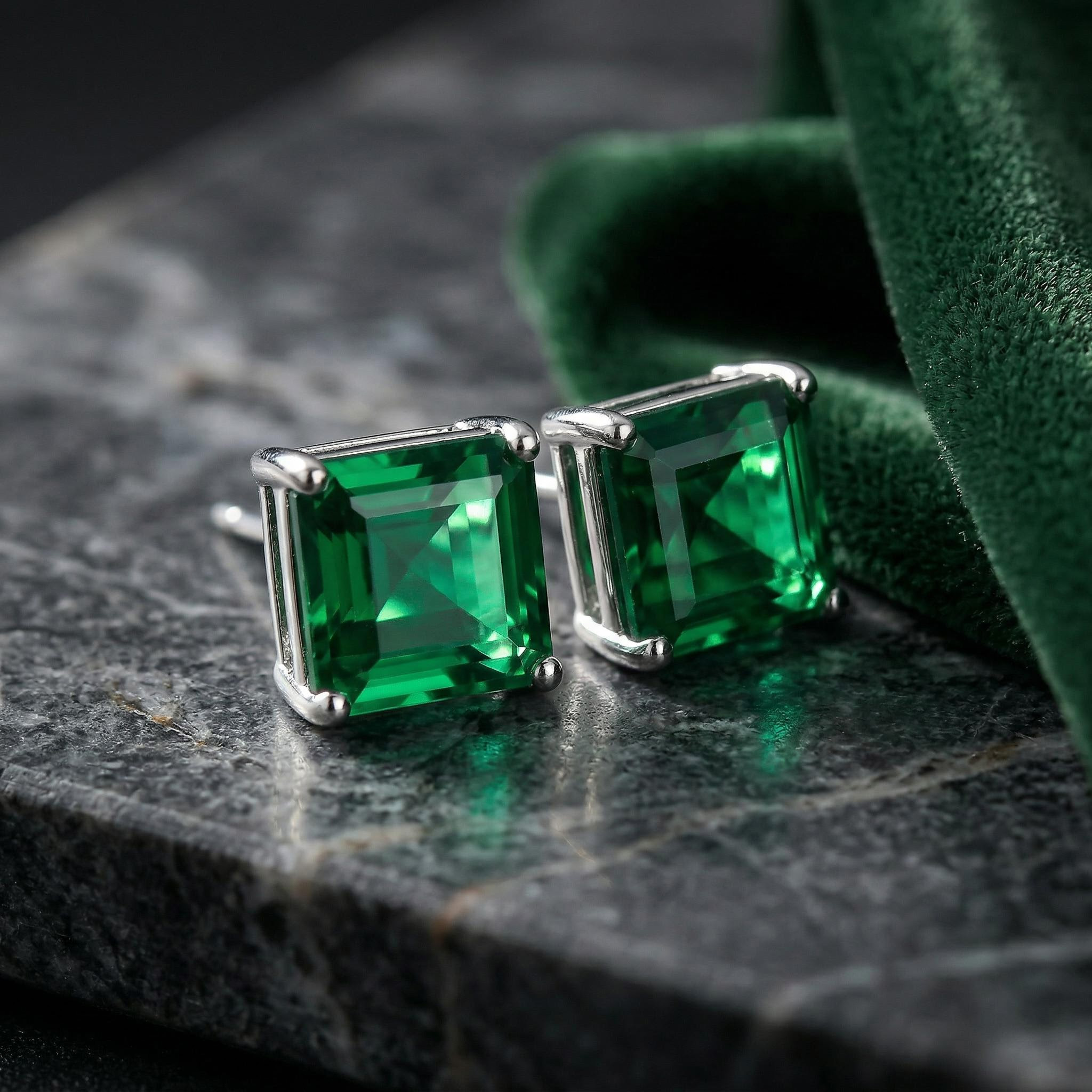 Emerald Square Stud Earrings