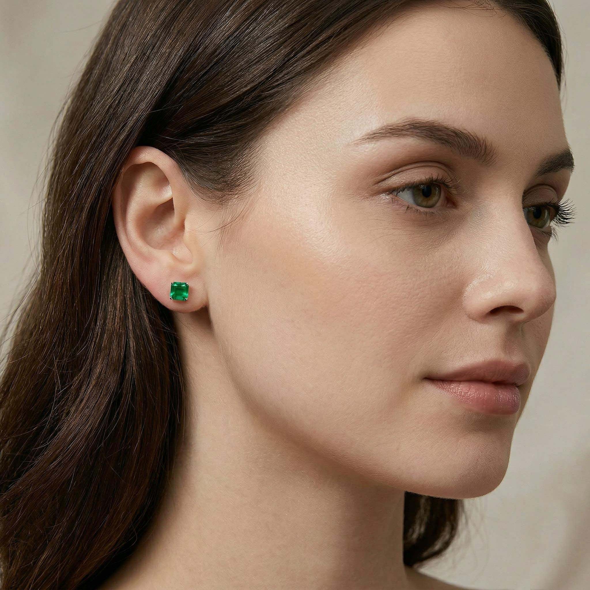Emerald Square Stud Earrings