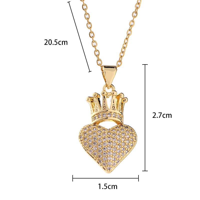 Iced Heart & Crown Pendant Necklace