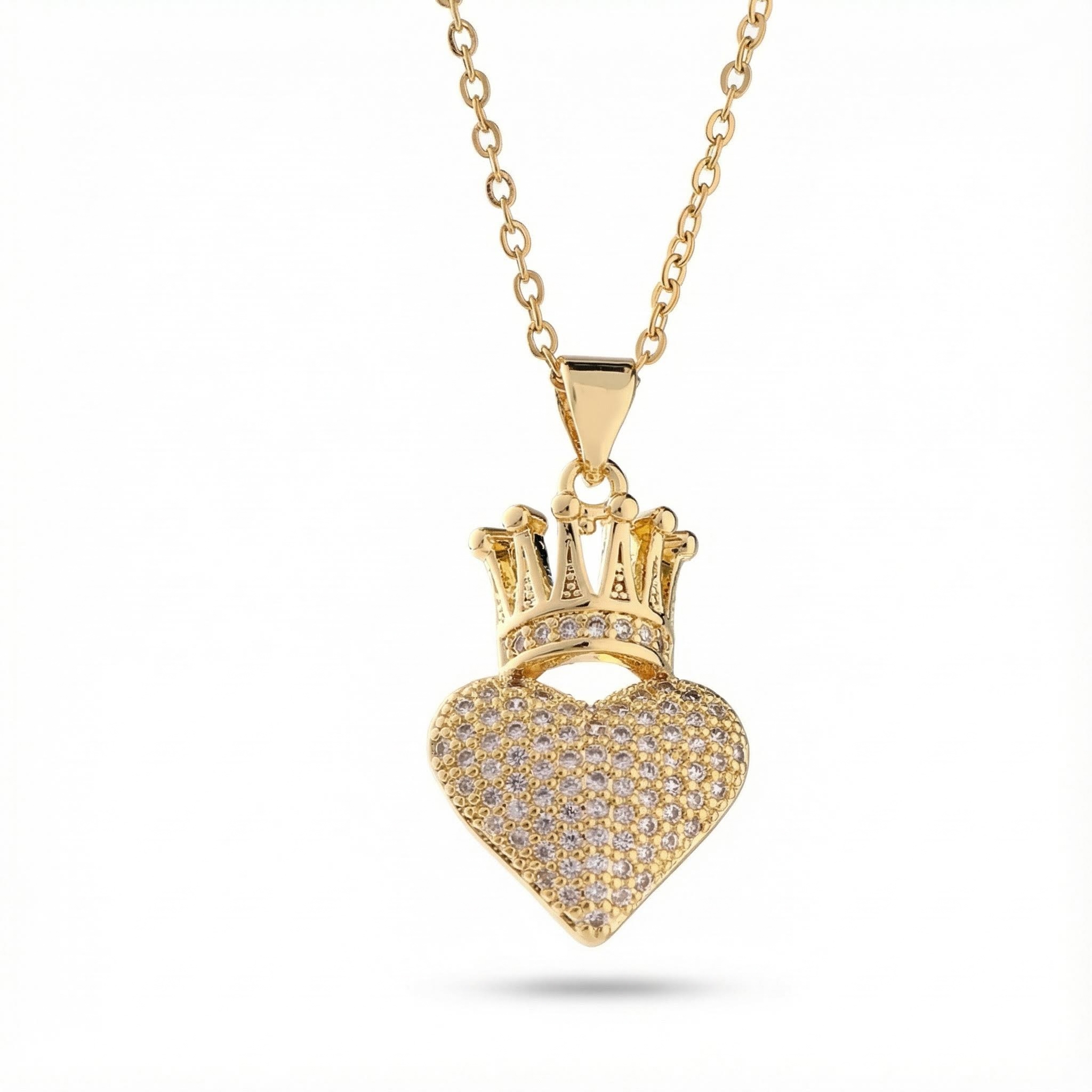 Iced Heart & Crown Pendant Necklace