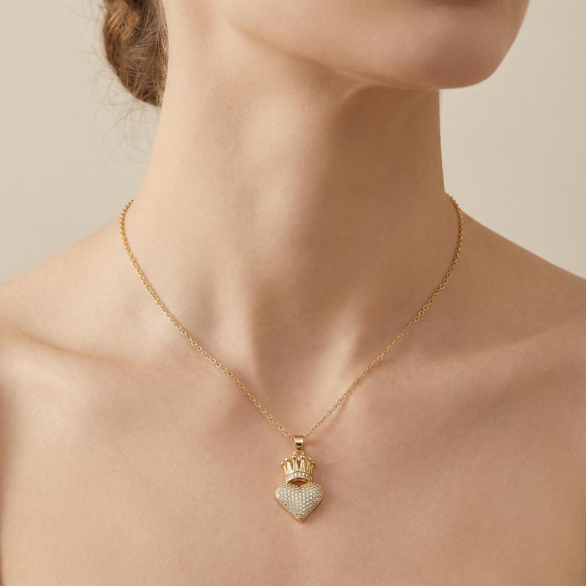 Iced Heart & Crown Pendant Necklace