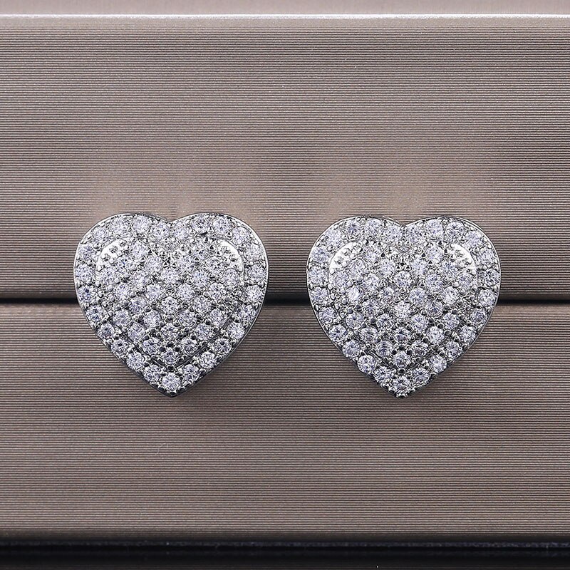Pave Heart Stud Earrings Helloice Jewelry