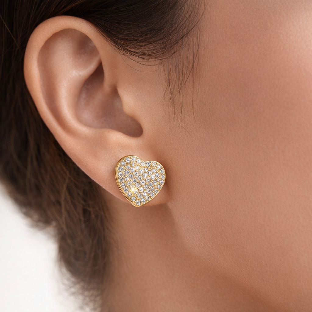 Pave Heart Stud Earrings