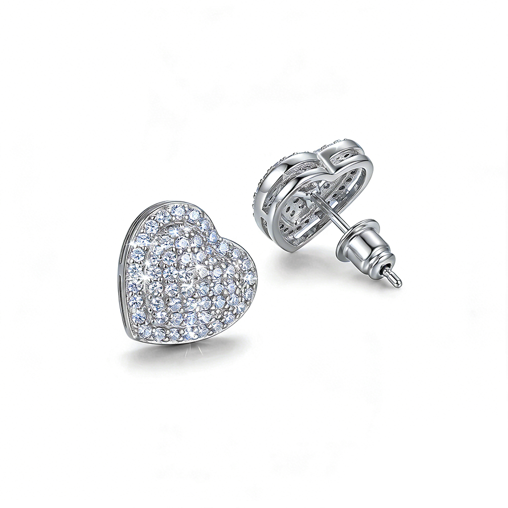 Pave Heart Stud Earrings