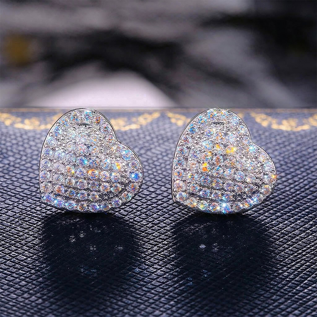 Pave Heart Stud Earrings