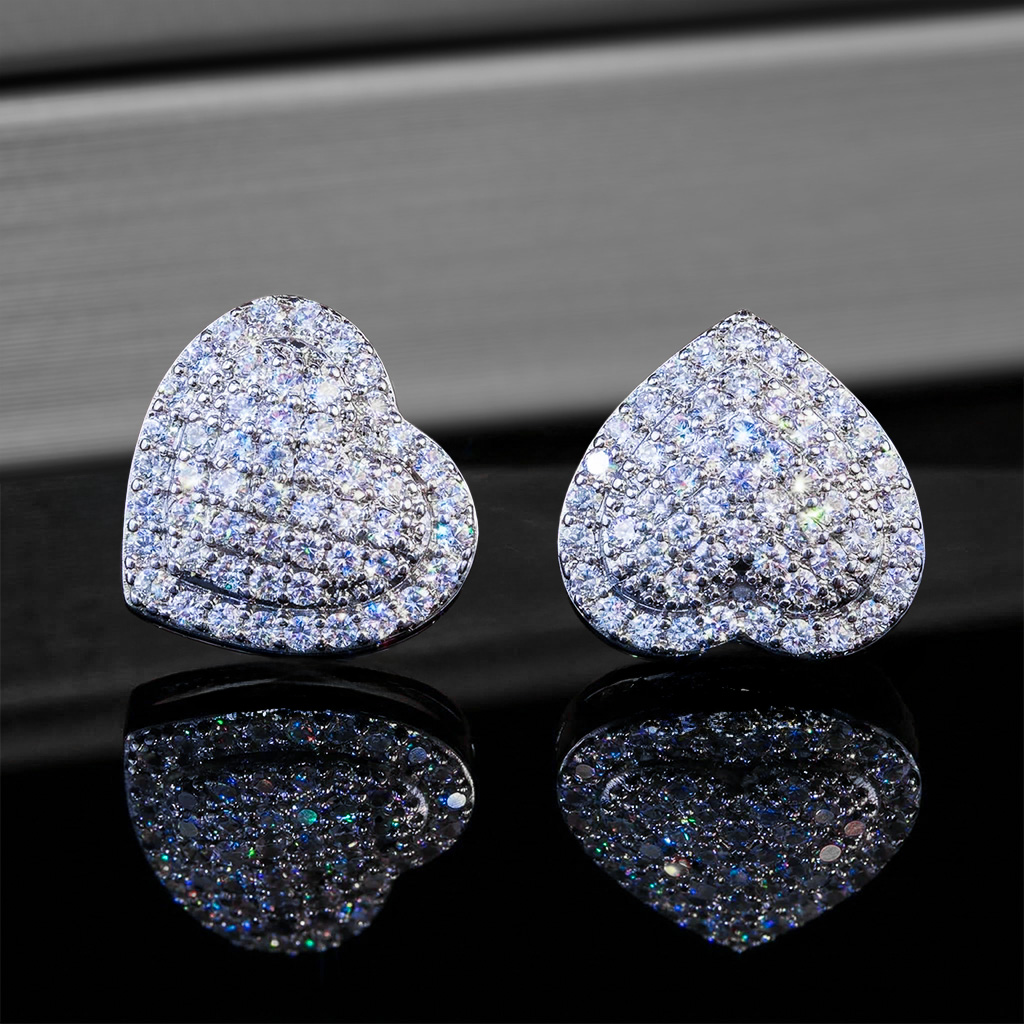 Pave Heart Stud Earrings