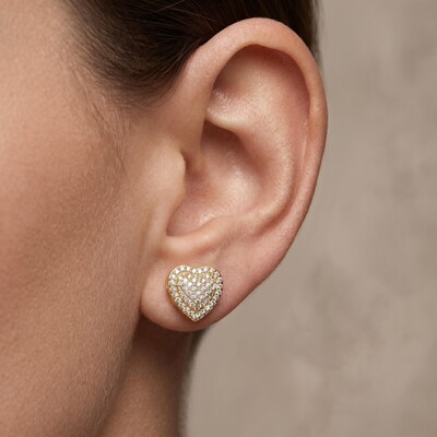 Pave Heart Stud Earrings