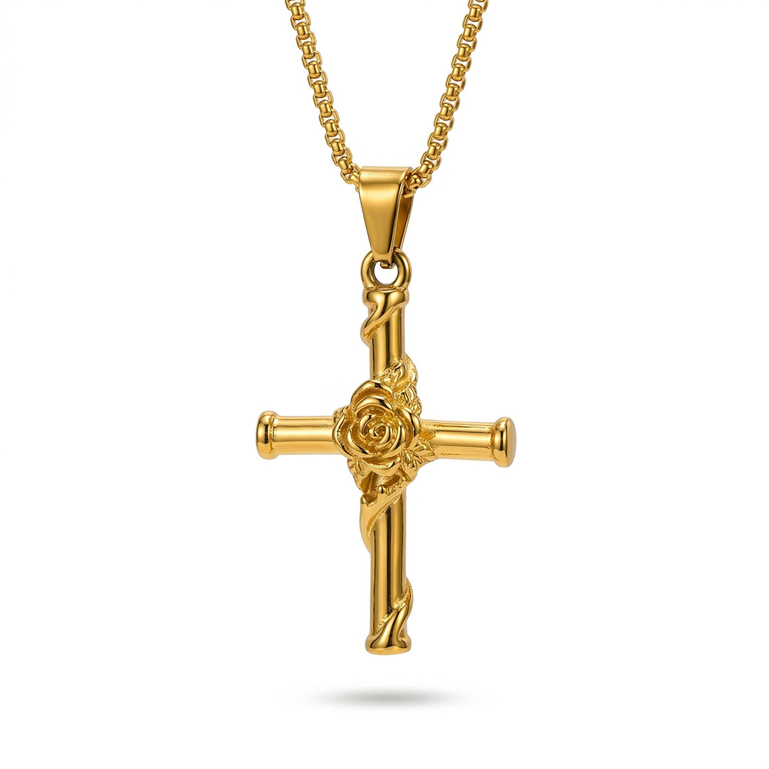 Rose Cross Pendant Necklace