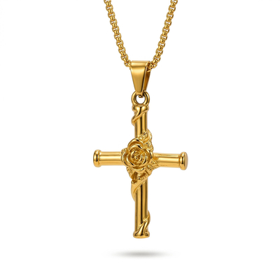 Rose Cross Pendant Necklace