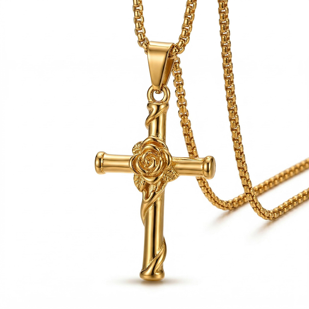 Rose Cross Pendant Necklace