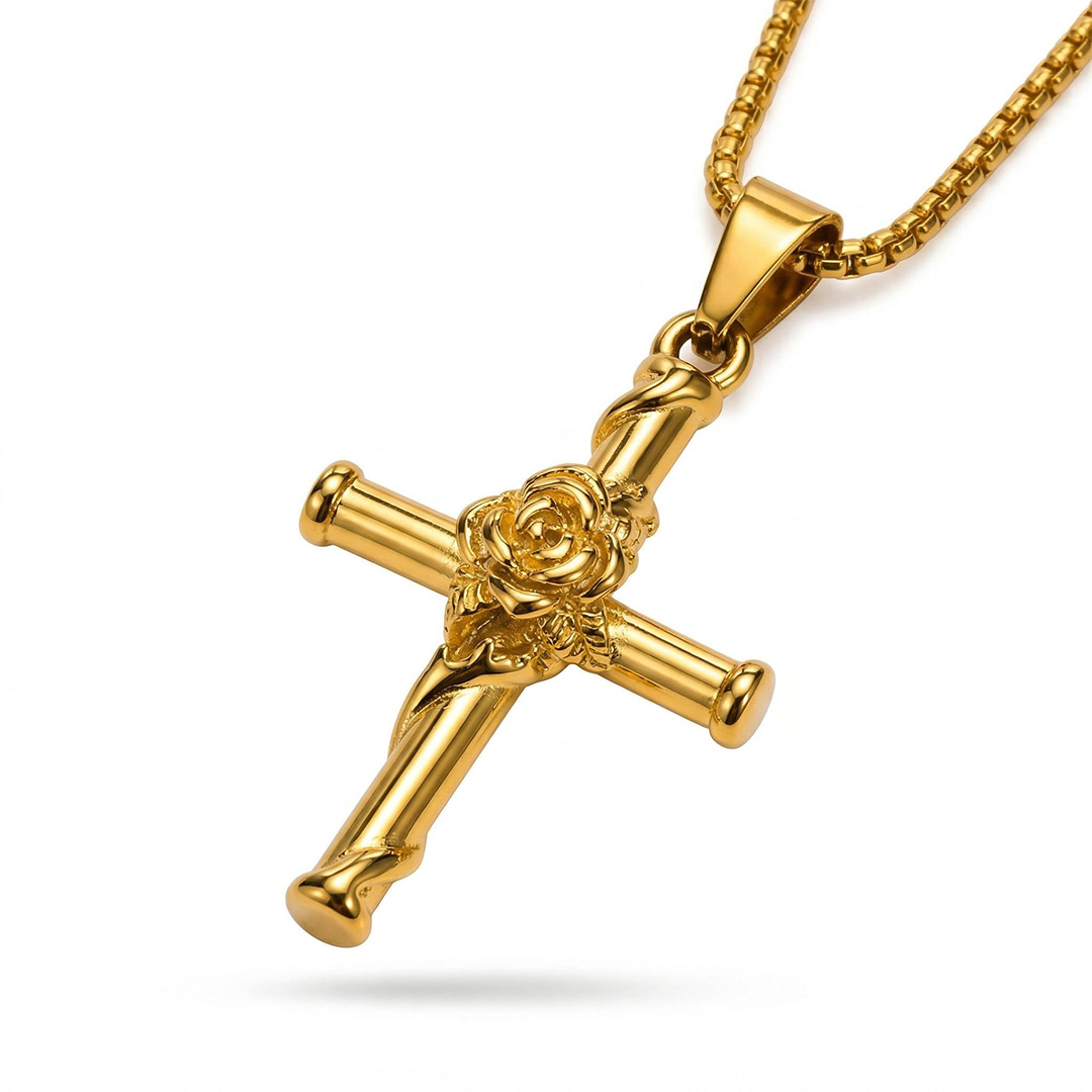 Rose Cross Pendant Necklace