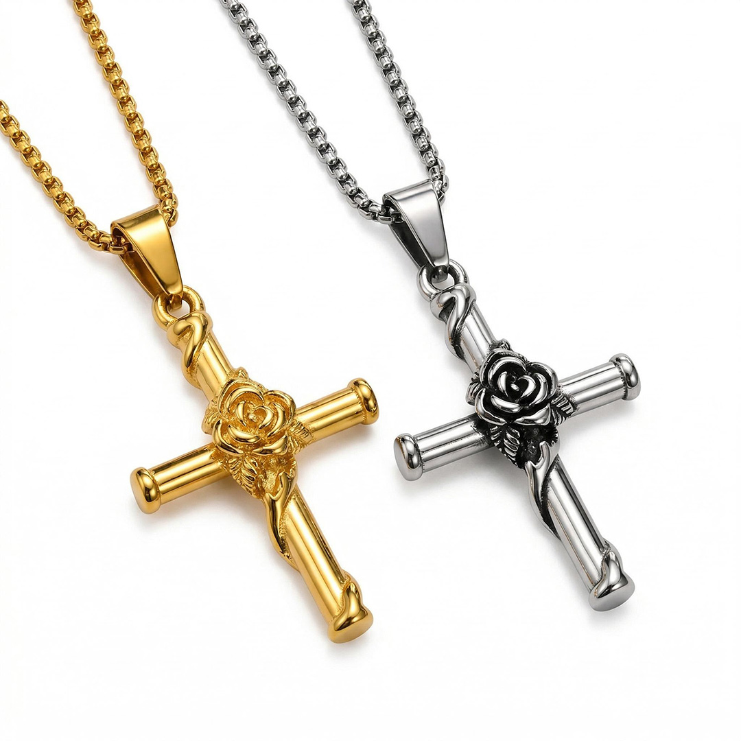 Rose Cross Pendant Necklace