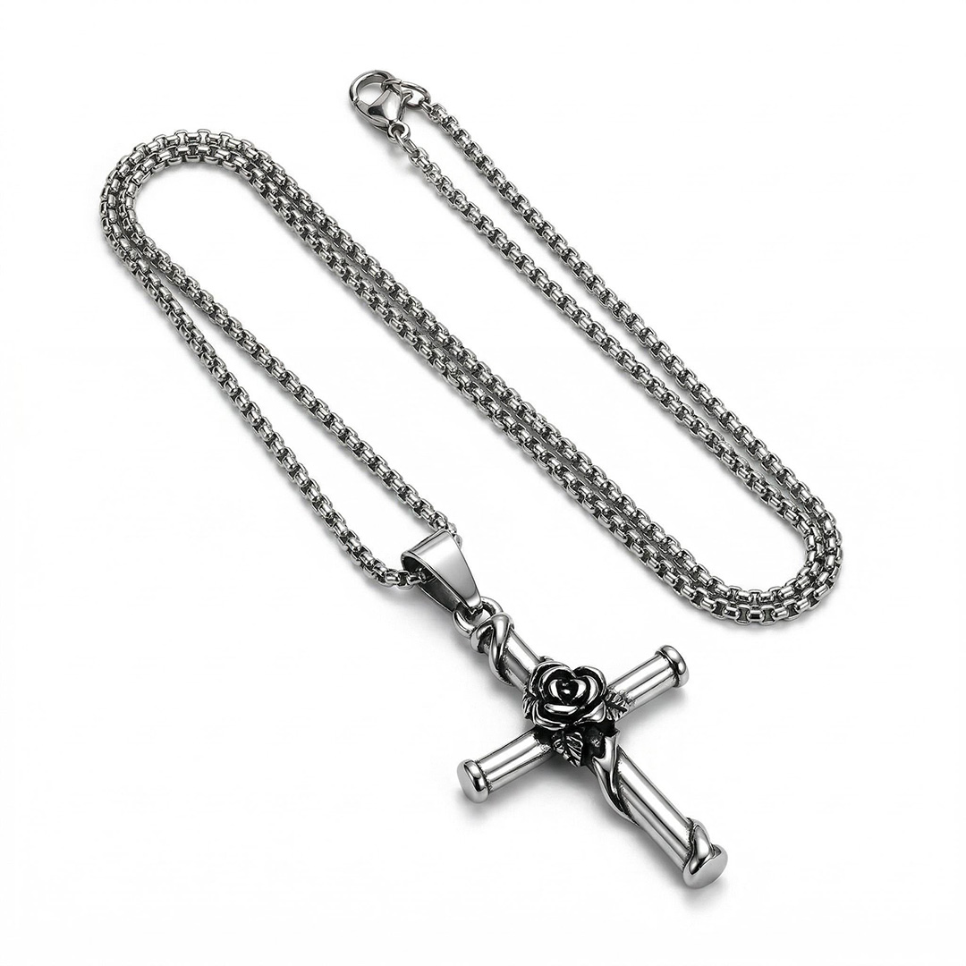 Rose Cross Pendant Necklace