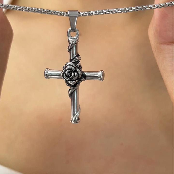 Rose Cross Pendant Necklace