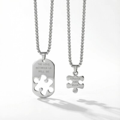 The Love Between Us Will Be Forever And Ever Couple Puzzle Pendant Necklaces