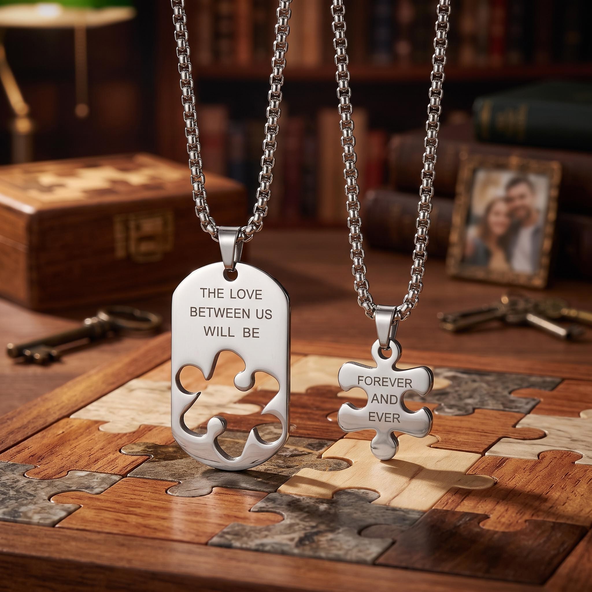The Love Between Us Will Be Forever And Ever Couple Puzzle Pendant Necklaces The Love Between Us Will Be Forever And Ever Couple Puzzle Pendant Necklaces