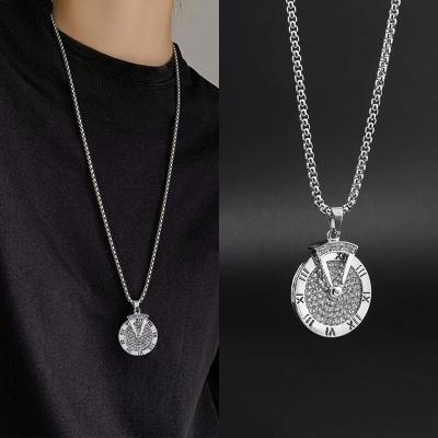  Iced Rotatable Roman Numeral Round Necklace