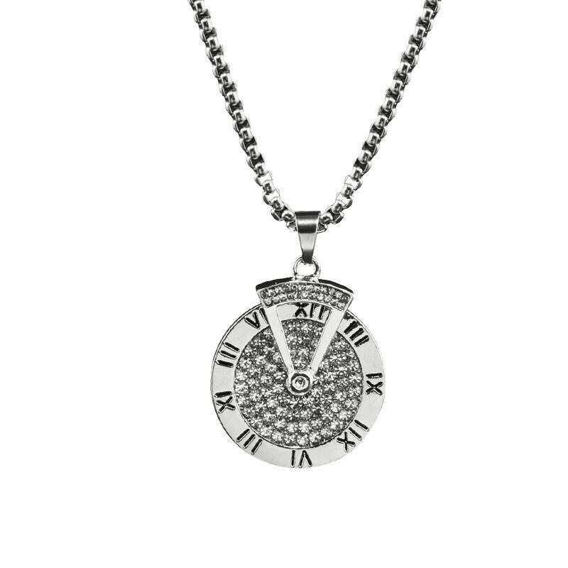  Iced Rotatable Roman Numeral Round Necklace