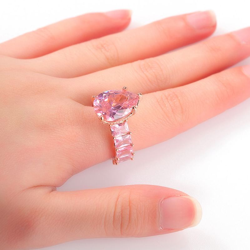 Pink Pear-cut Emerald Cut Ring in Rose Gold
