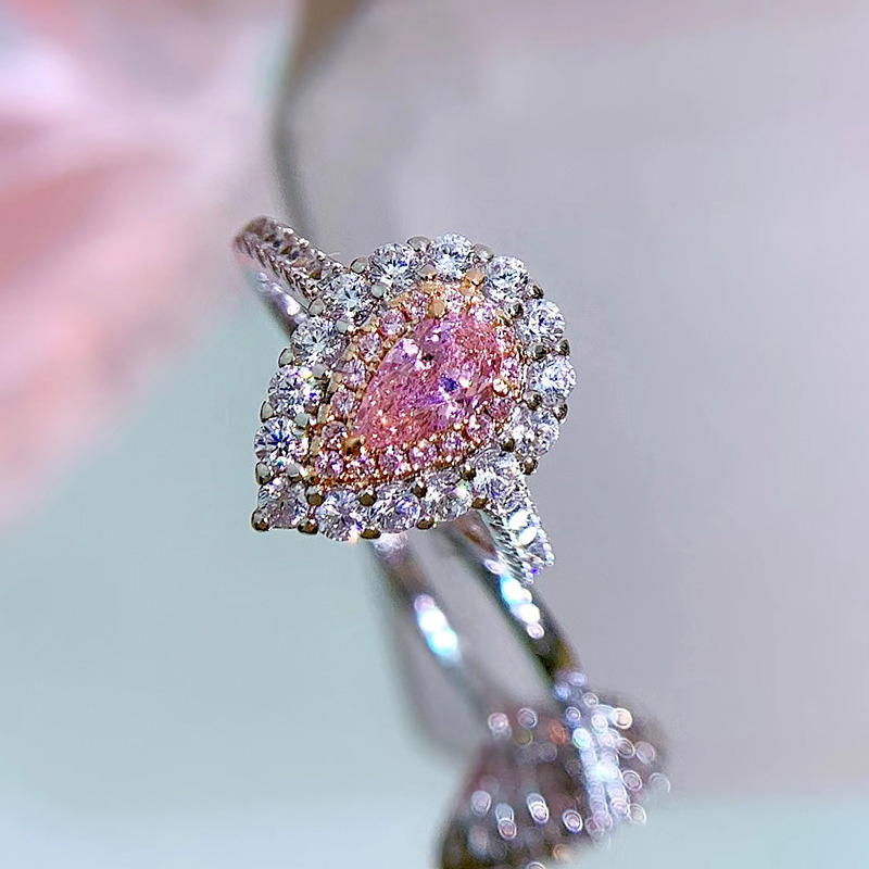 Pink Pear Cut Halo Engagement Ring