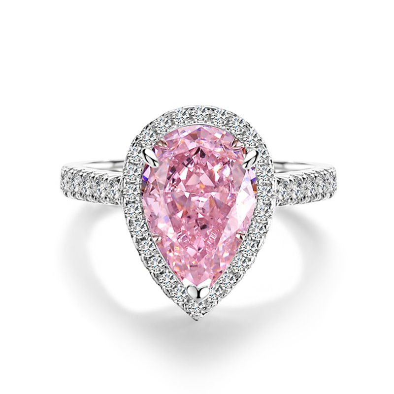 Pink/Yellow Pear Cut Halo Engagement Ring
