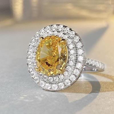 Yellow Oval Cut Halo Engagement Ring