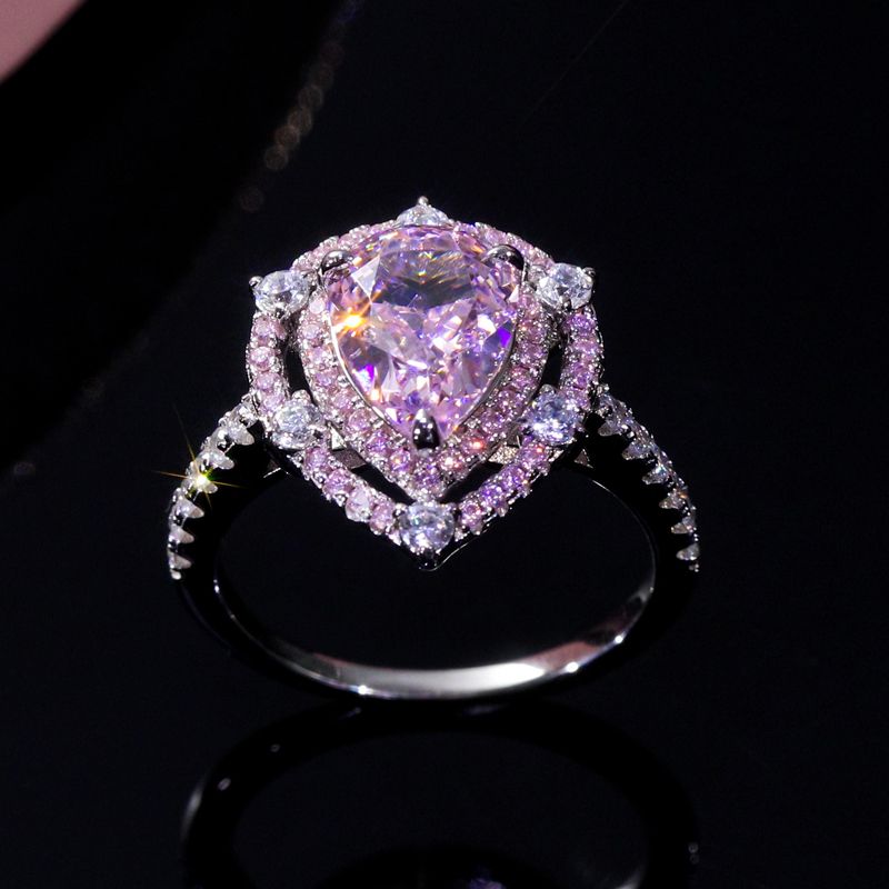 Pink Diamonds Pear Cut Halo Engagement Ring in S925 Silver