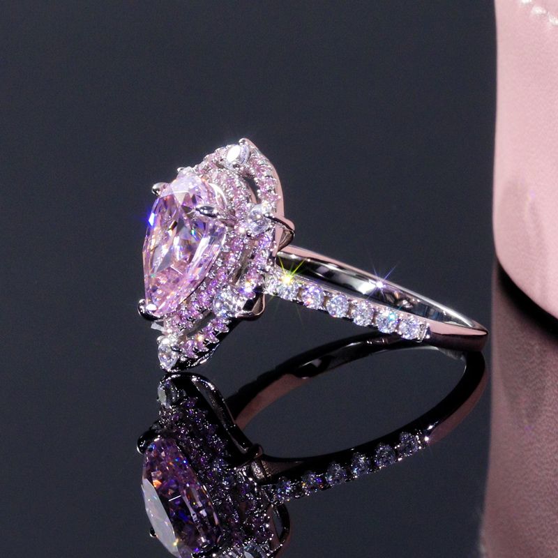 Pink Diamonds Pear Cut Halo Engagement Ring in S925 Silver