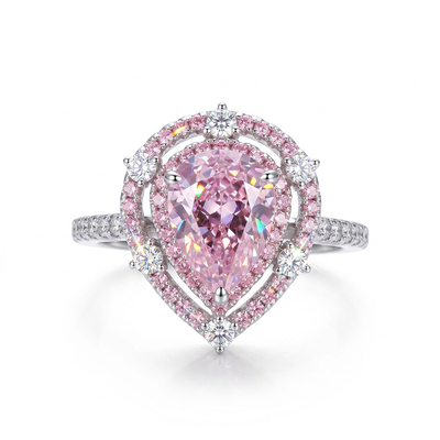 Pink Diamonds Pear Cut Halo Engagement Ring in S925 Silver