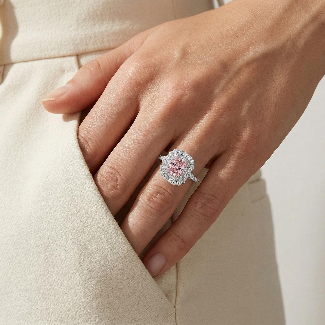 Pink Emerald Cut 3 Carat Engagement Ring