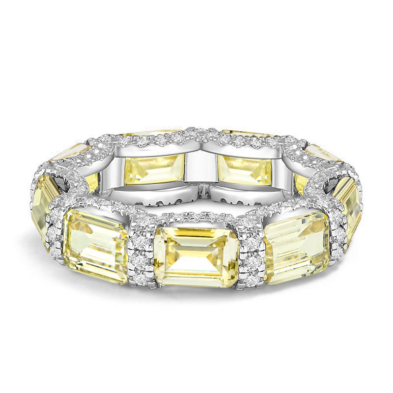  Emerald Cut Engagement Ring - Emerald/Purple/Yellow