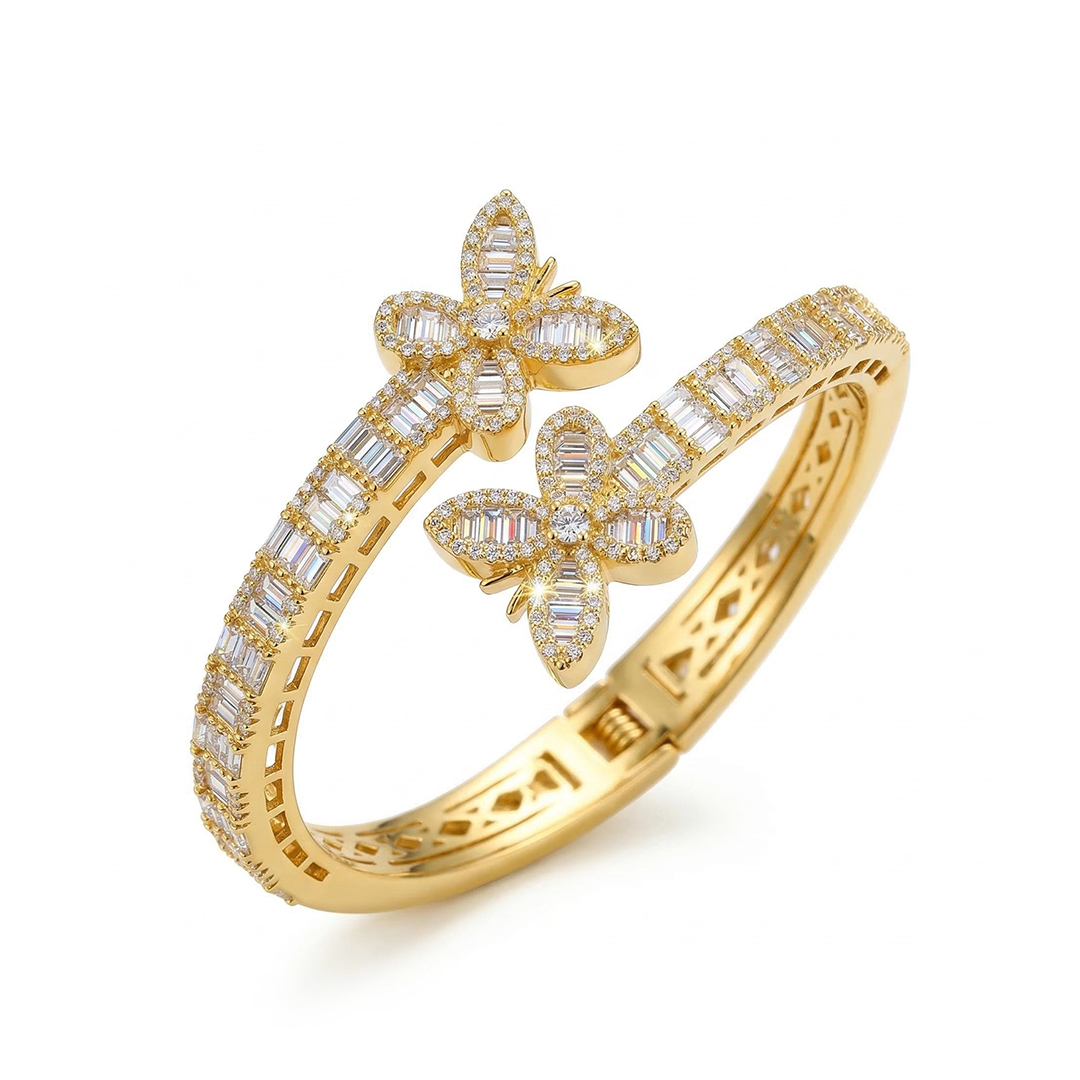 Iced Baguette Cut Butterfly Bangle