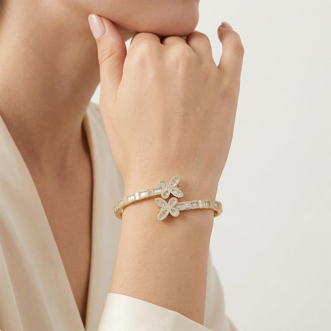 Iced Baguette Cut Butterfly Bangle