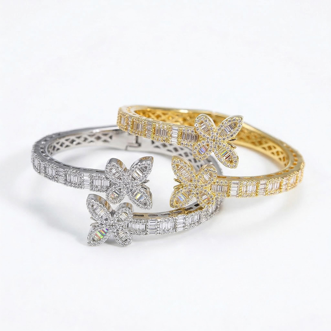 Iced Baguette Cut Butterfly Bangle