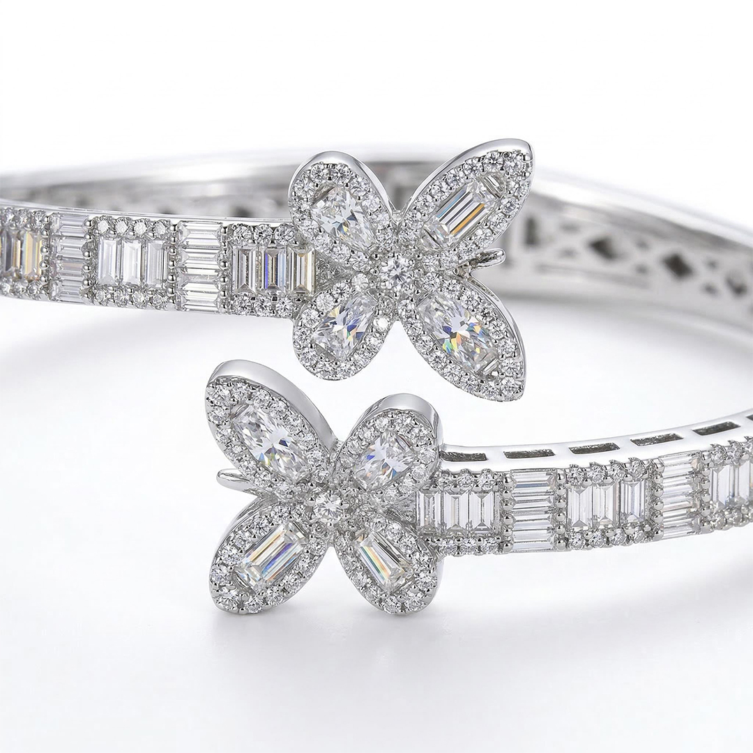 Iced Baguette Cut Butterfly Bangle