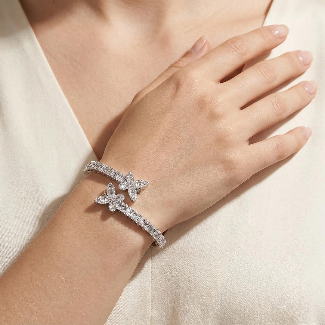 Iced Baguette Cut Butterfly Bangle