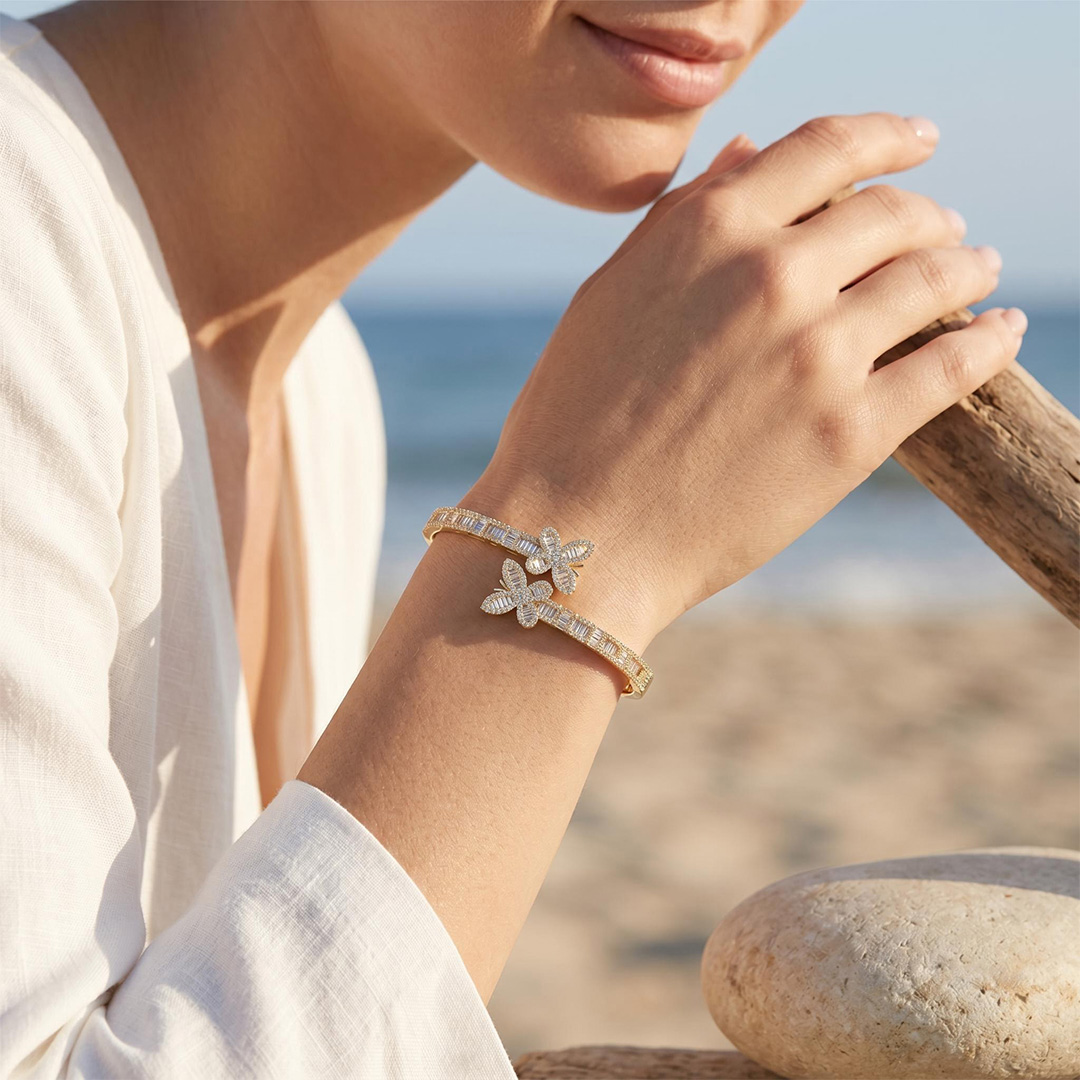 Iced Baguette Cut Butterfly Bangle