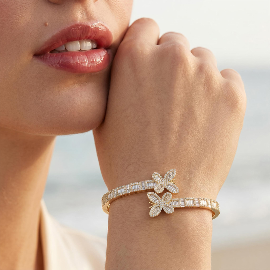 Iced Baguette Cut Butterfly Bangle