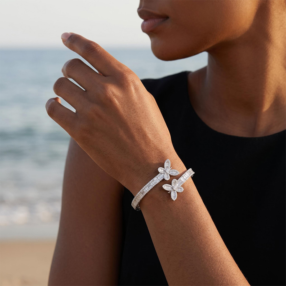 Iced Baguette Cut Butterfly Bangle