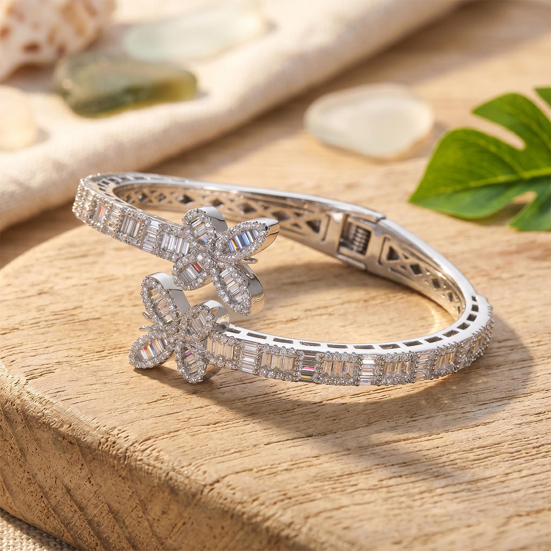 Iced Baguette Cut Butterfly Bangle