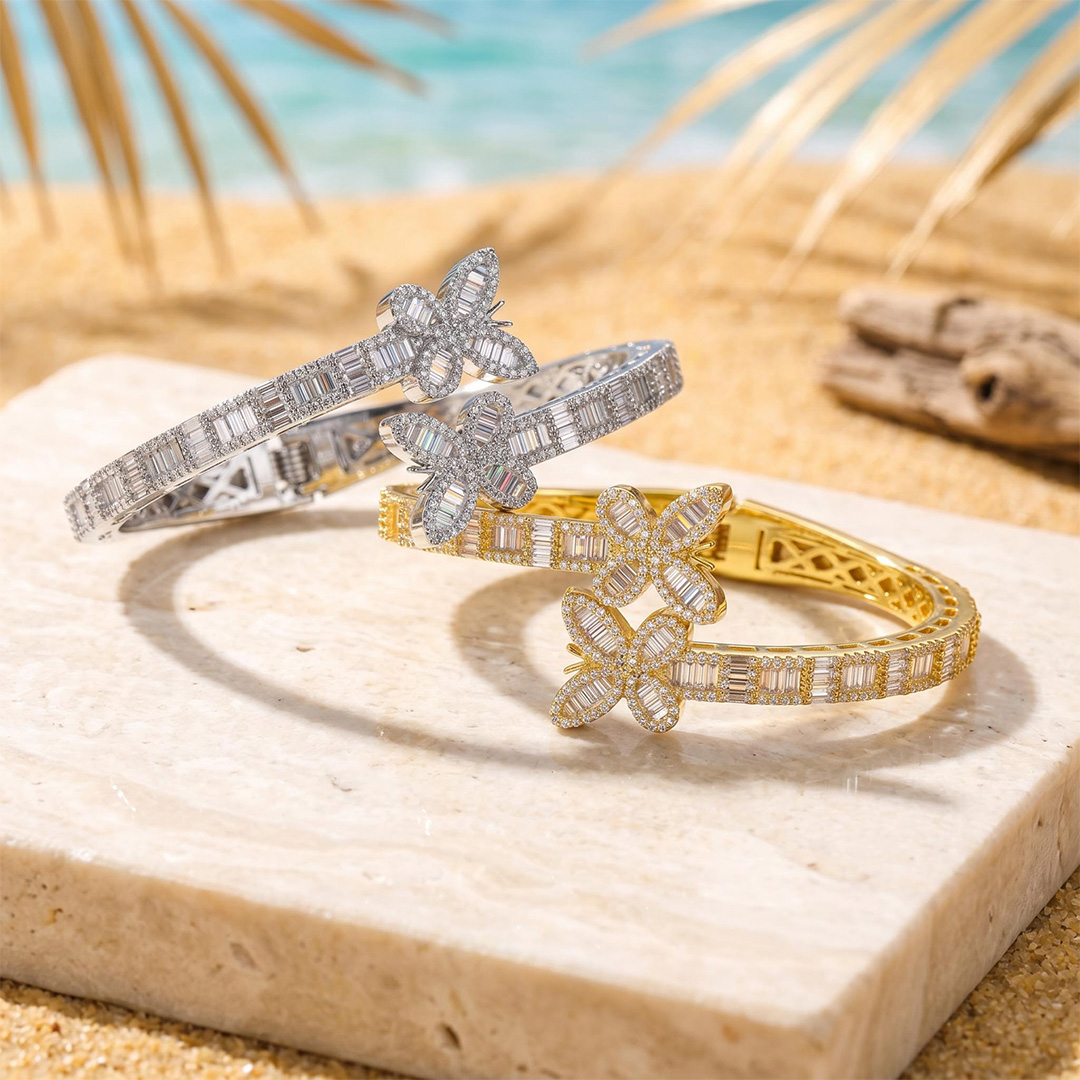 Iced Baguette Cut Butterfly Bangle