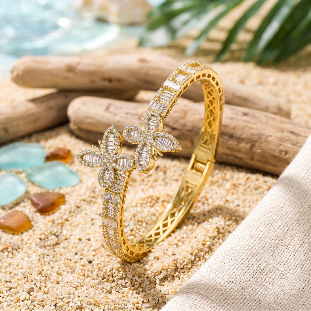 Iced Baguette Cut Butterfly Bangle