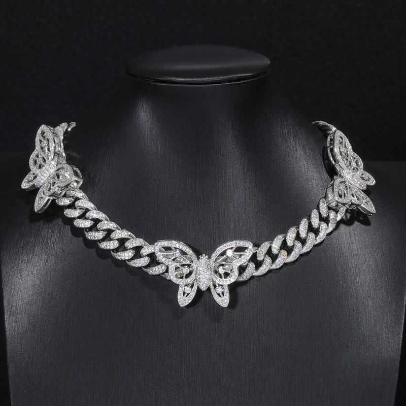  Iced Butterfly Cuban Chain Choker Necklace